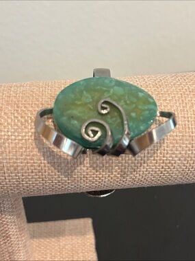 Vintage Stainless Steel Handcrafted Wire-Wrapped Turquoise-Style Cuff Bracelet